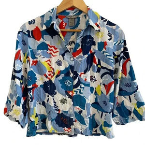 IB Diffusion Womens Floral Button Down Blouse